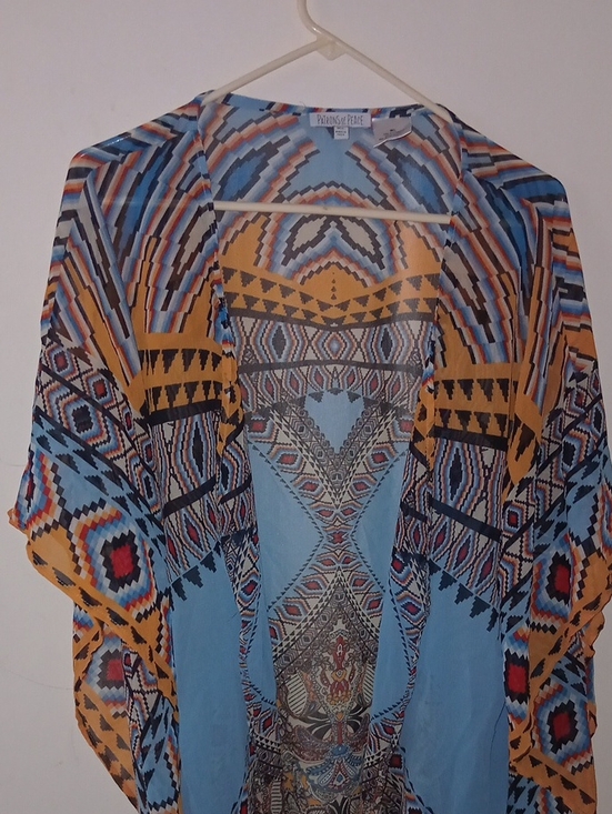 Patrons of Peace Tops - PATRONS OF PEACE Blue & Mustard Geometric WOMENS Shirt